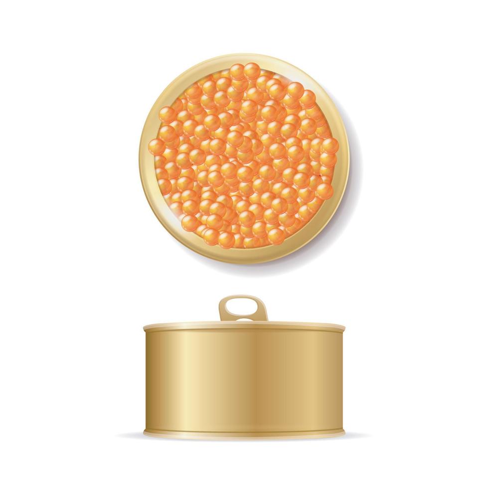 Realistic Detailed 3d Red Caviar Can Set. Vector