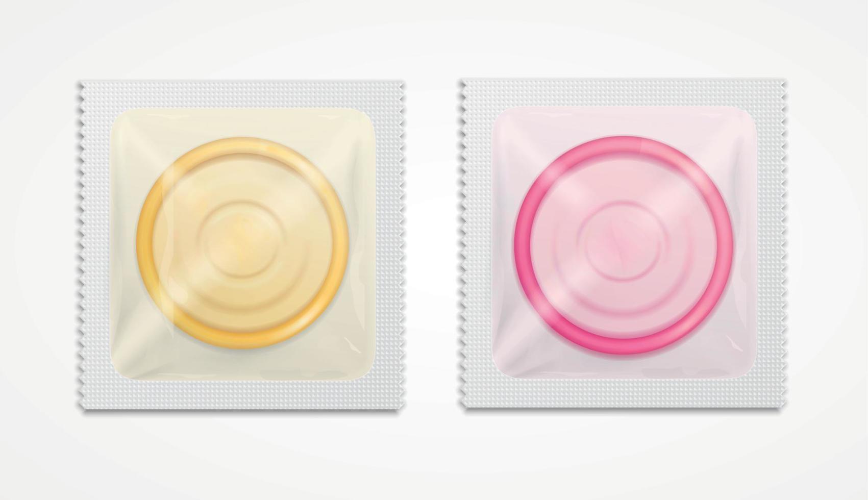 Realistic Detailed 3d Different Color Condom Set. Vector