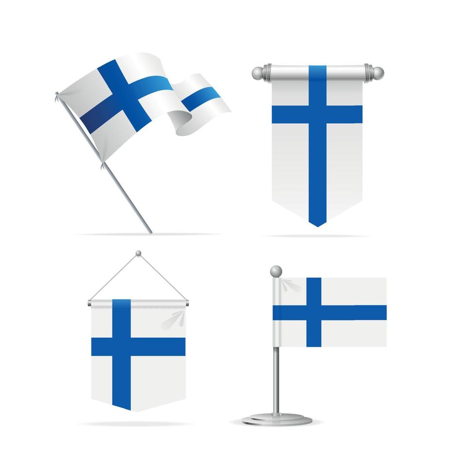 Realistic 3d Detailed Finland Flag Banner Set. Vector