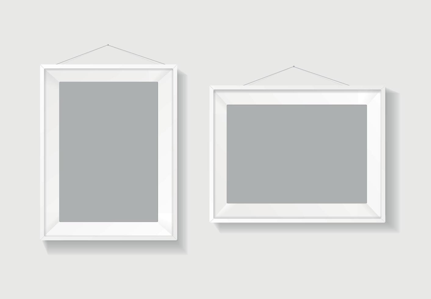 Realistic Detailed 3d Picture Frame White Template Set. Vector