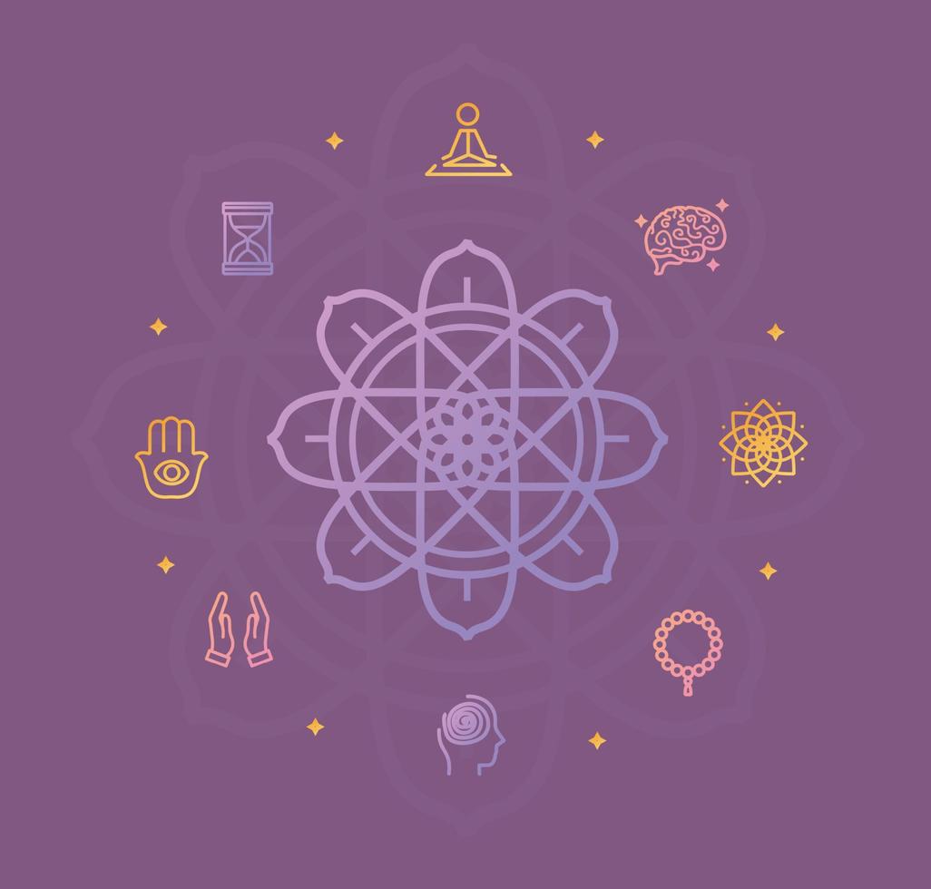 Yoga Meditation Relaxation Round Design Concept with Thin Line Icons. Vector