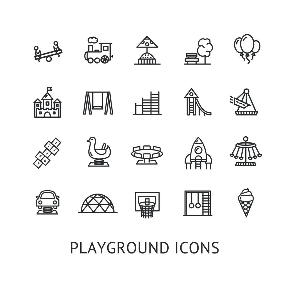 Kid Playground Sign Thin Line Icon Set. Vector