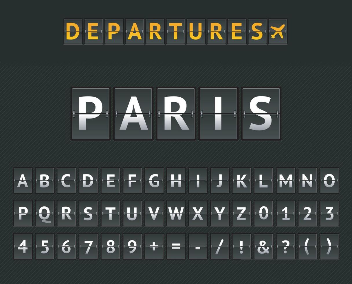 flip board aeropuerto mecánico paris y juego de letras y números. vector