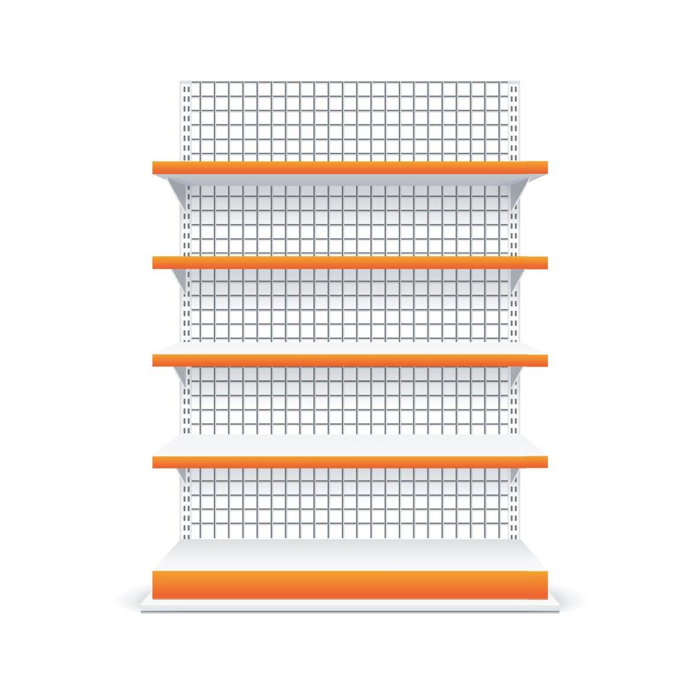 Realistic Detailed 3d White Blank Store Shelves Market Rack Template Mockup. Vector