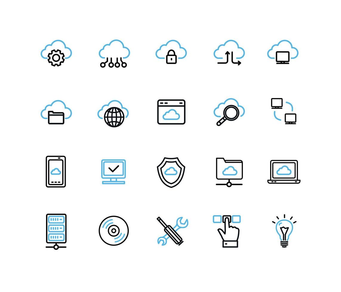 Cloud Computing Sign Thin Line Icon Set. Vector
