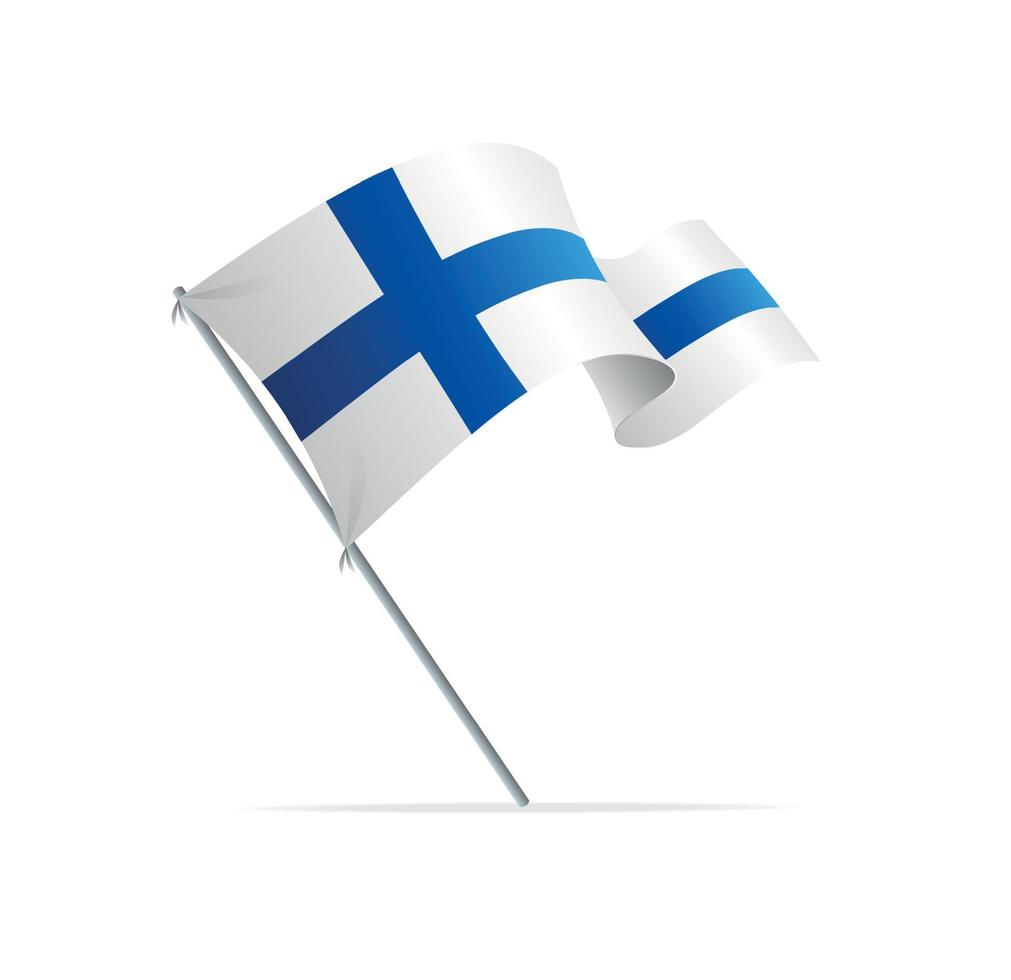 bandera finlandesa detallada en 3d realista en el asta de la bandera. vector