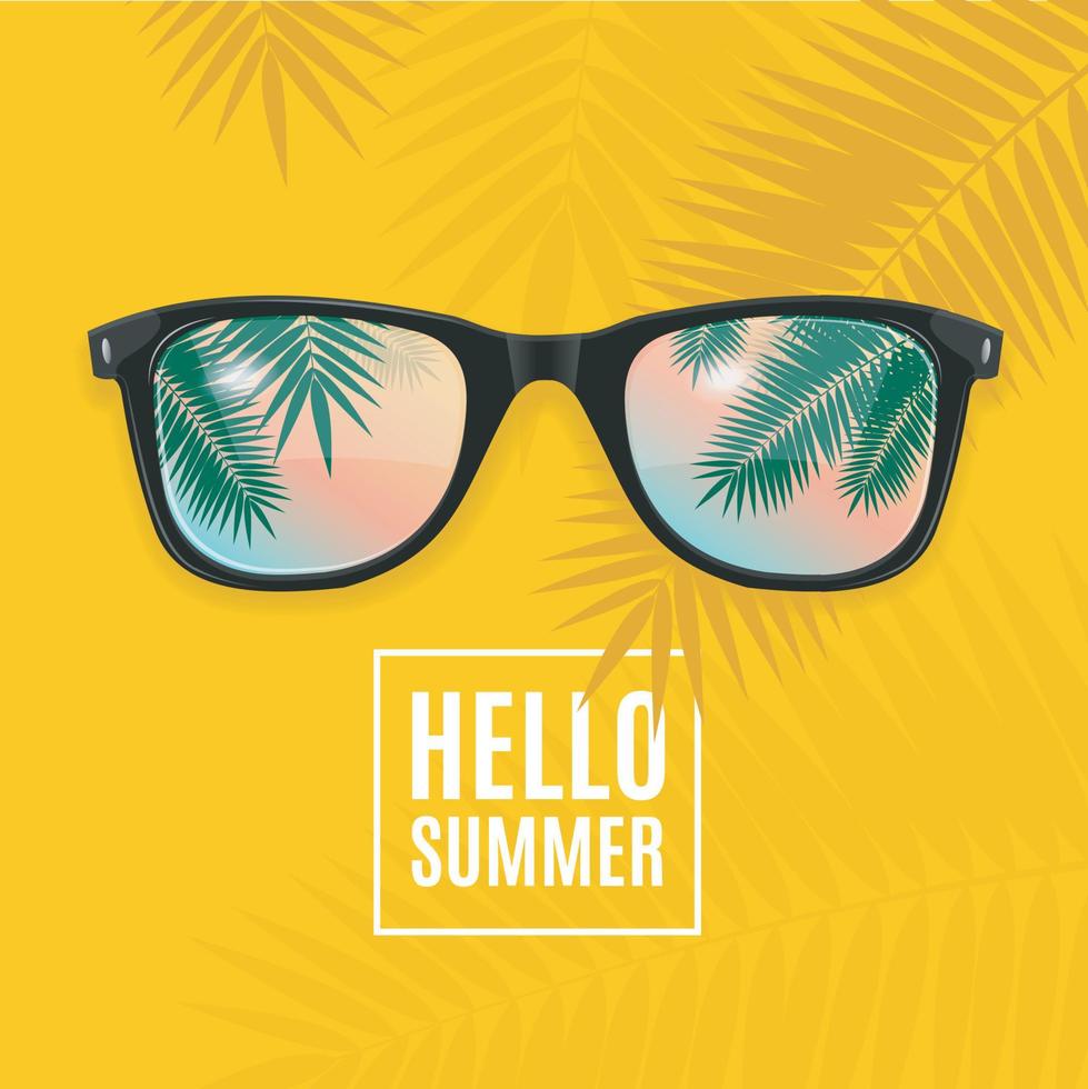 Hello Summer Concept Card Background with Sunglass. Vector