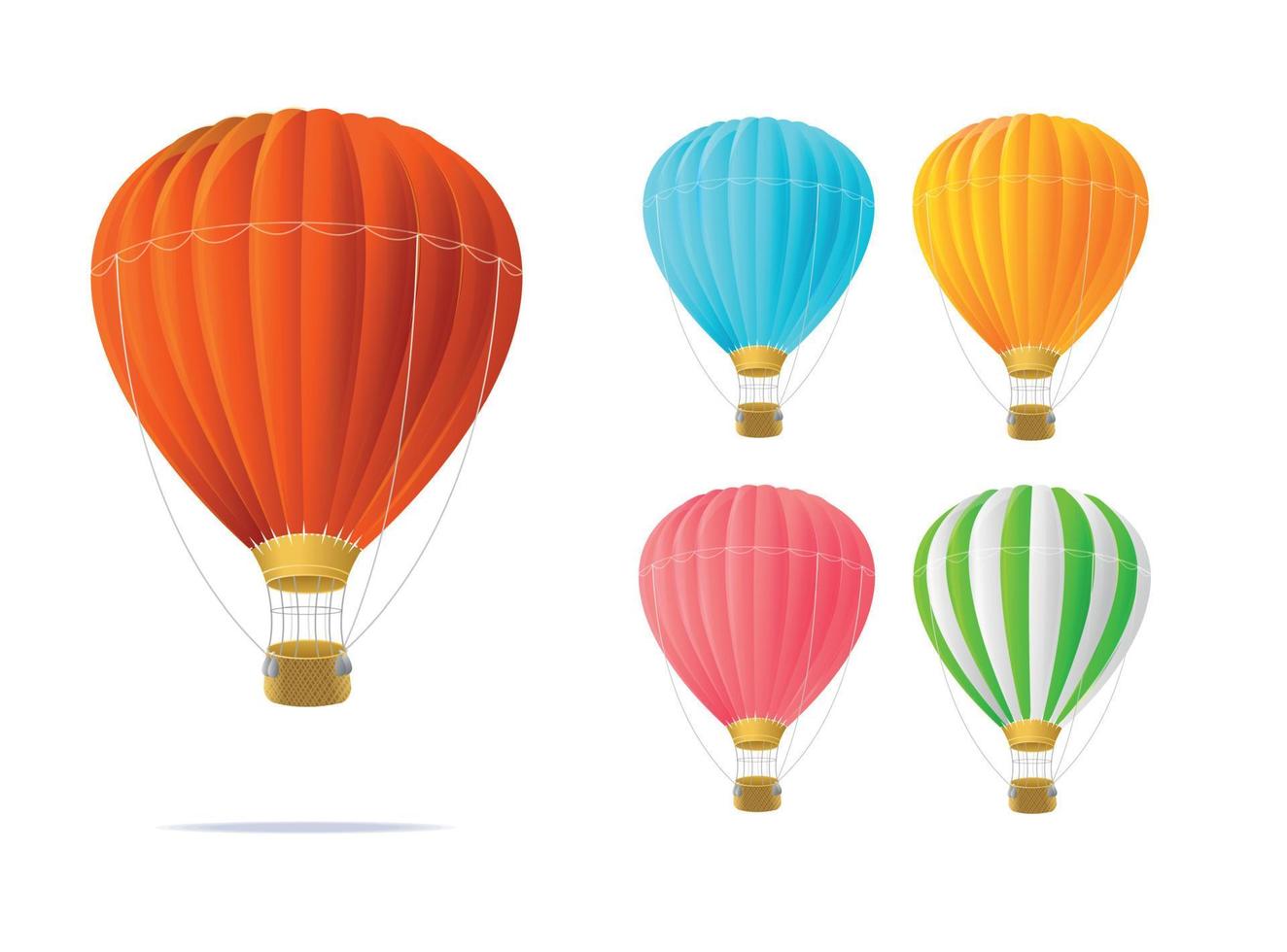 Realistic Detailed 3d Different Color Hotair Ballon Set. Vector