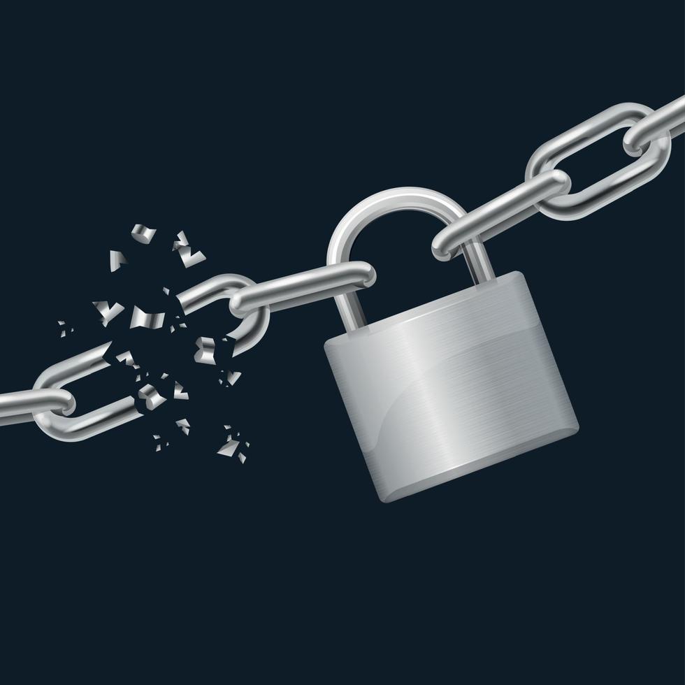 Realistic Detailed 3d Broken Chain and Lock . Vector