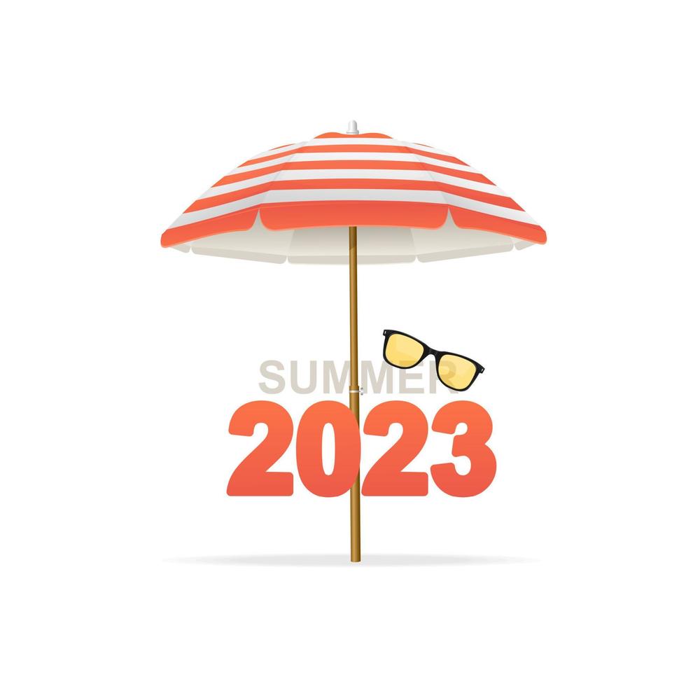 Hello Summer Concept with Realistic Detailed 3d Sun Umbrella. Vector