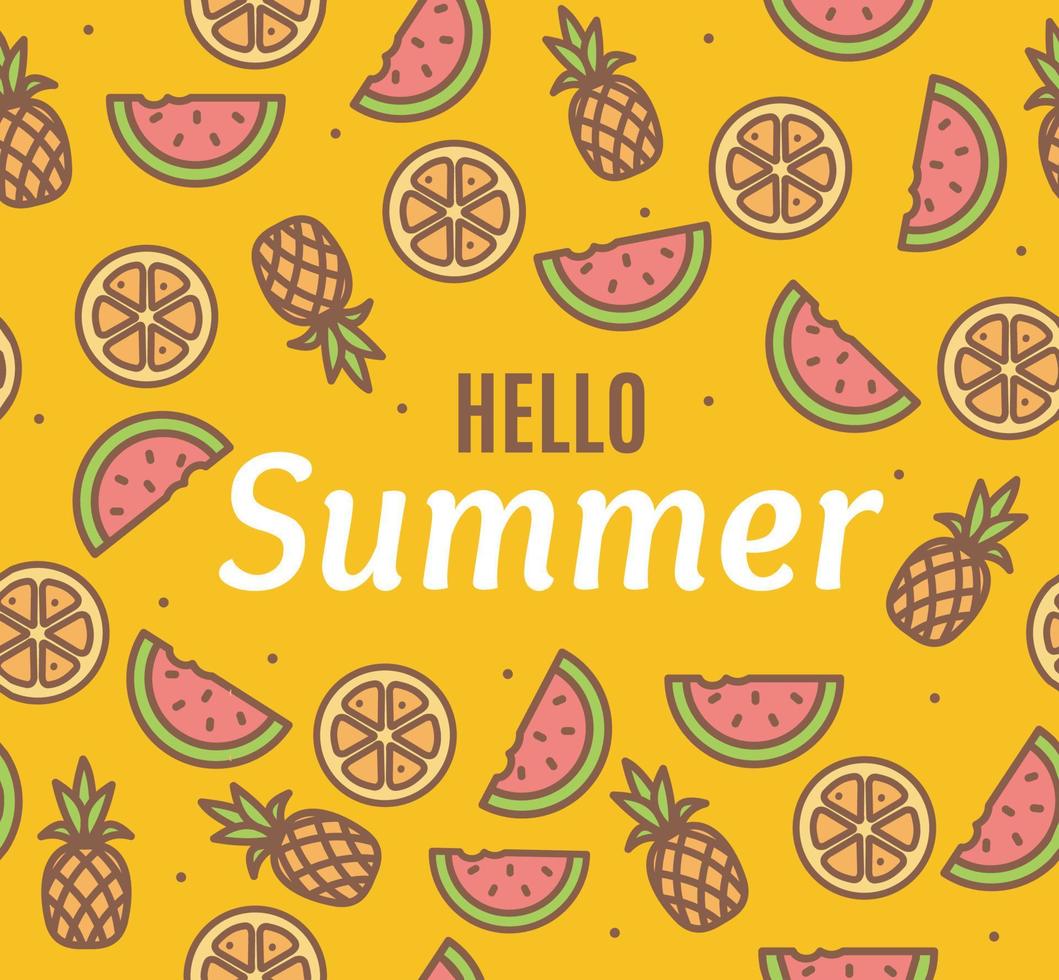 Hello Summer Concept Card Background with Color Thin Line Icons. Vector