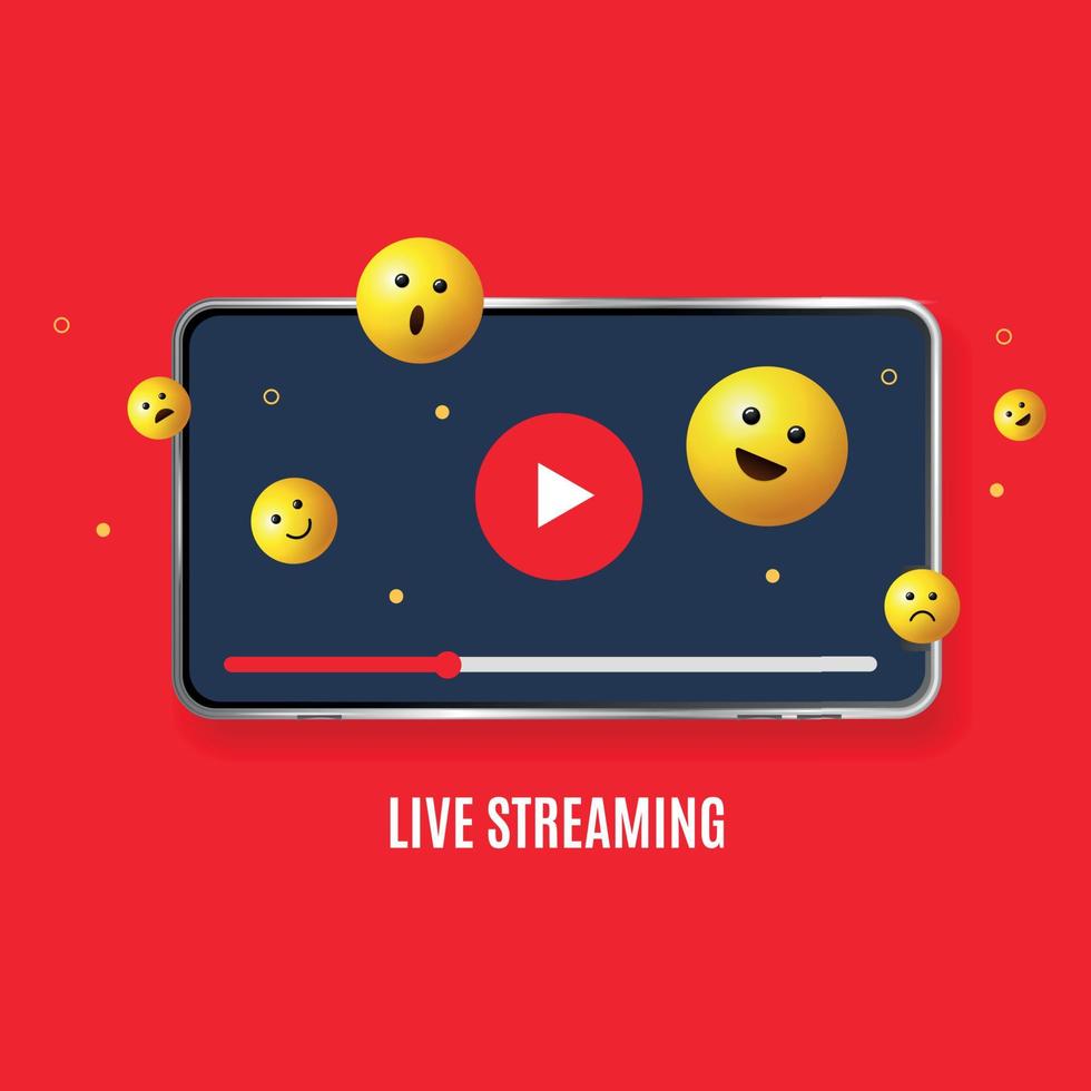 Live Streaming Phone App Concept Banner with Realistic Detailed 3d Elements. Vector