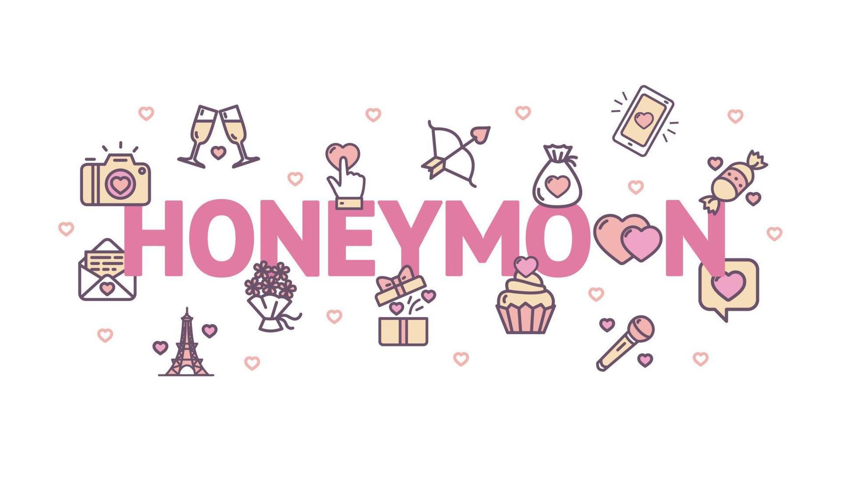 Honeymoon Concept with Thin Line Icons. Vector