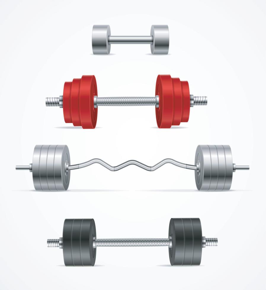 Realistic Detailed 3d Dumbbell and Barbell Set. Vector