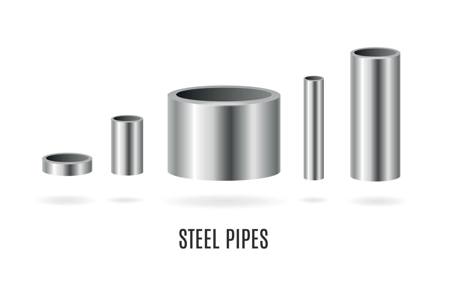 conjunto de tubos de acero o metal 3d detallados y realistas. vector