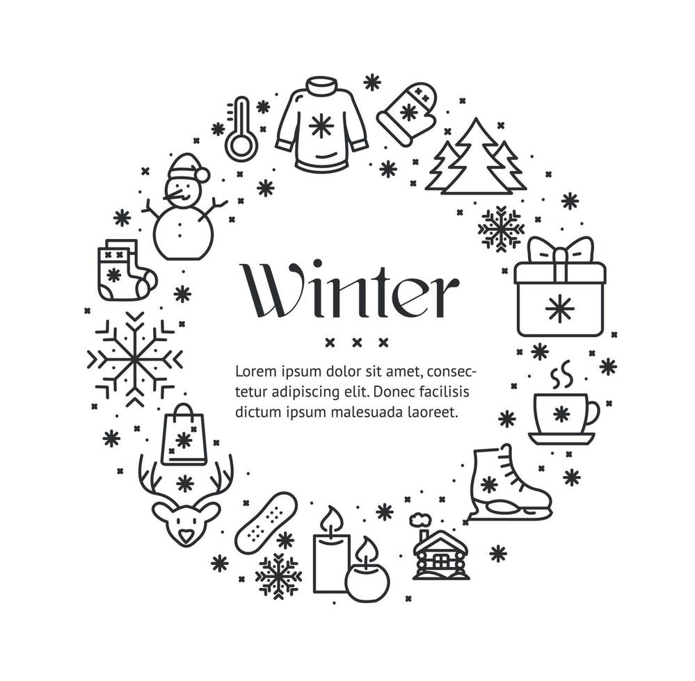 Winter Round Design Template Contour Lines Icon Concept. Vector