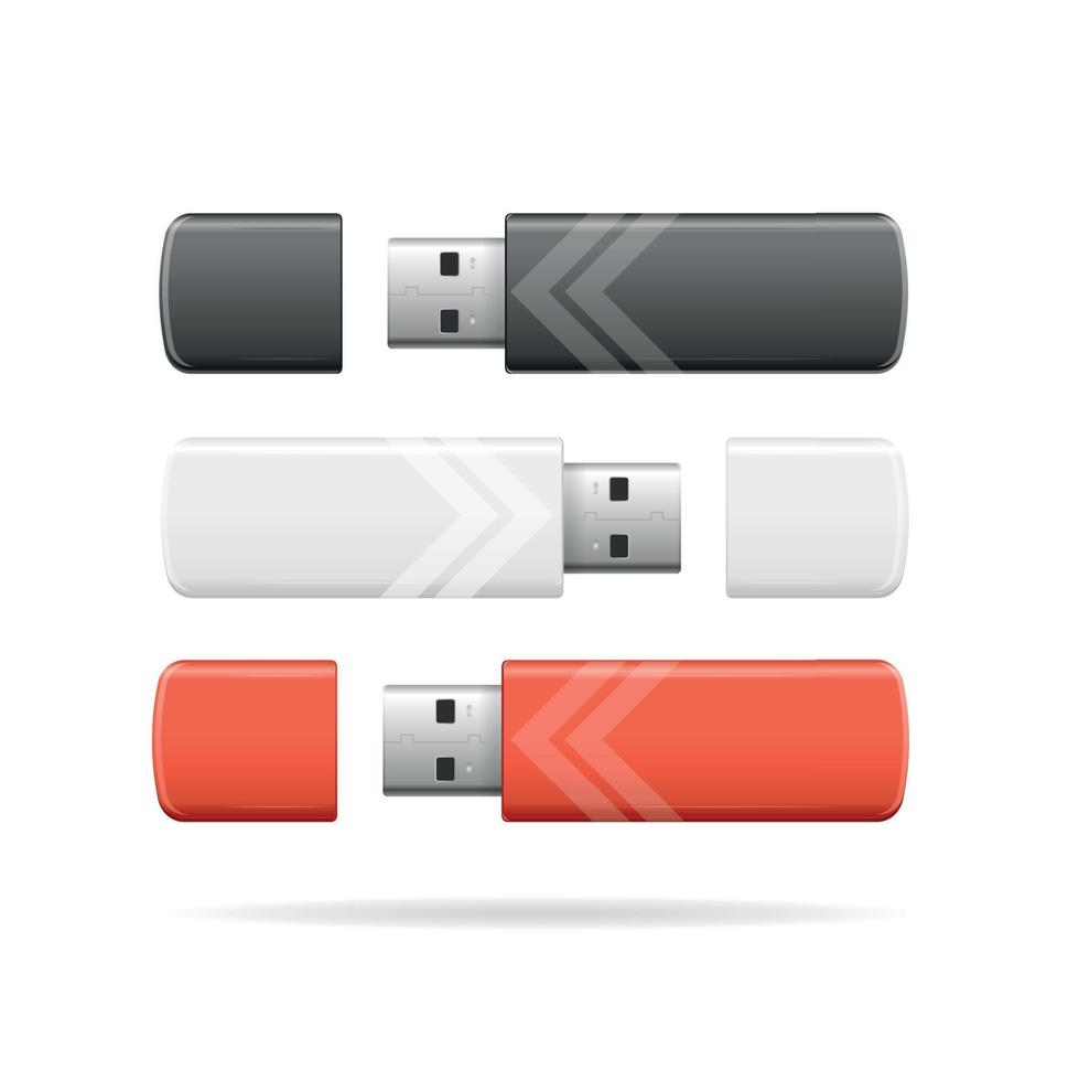 conjunto de unidad flash usb en color 3d detallado y realista. vector