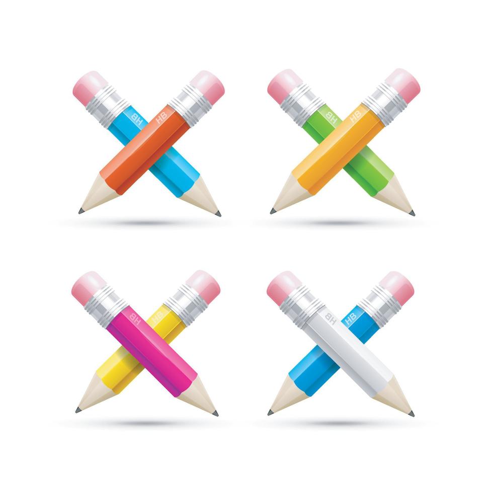 Realistic Detailed 3d Color Crossed Pencils Set. Vector