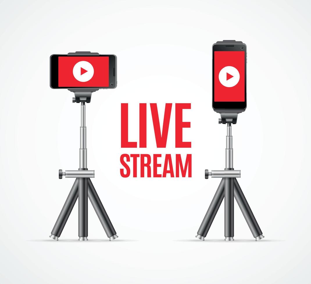 Live Stream Concept with Realistic Detailed 3d Phone. Vector