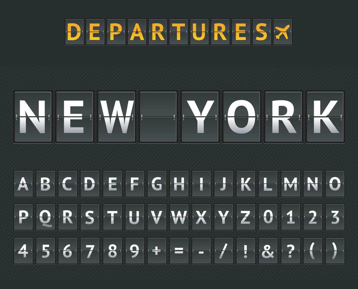 Mechanical Airport Flip Board New York and Set of Letters and Numbers . Vector