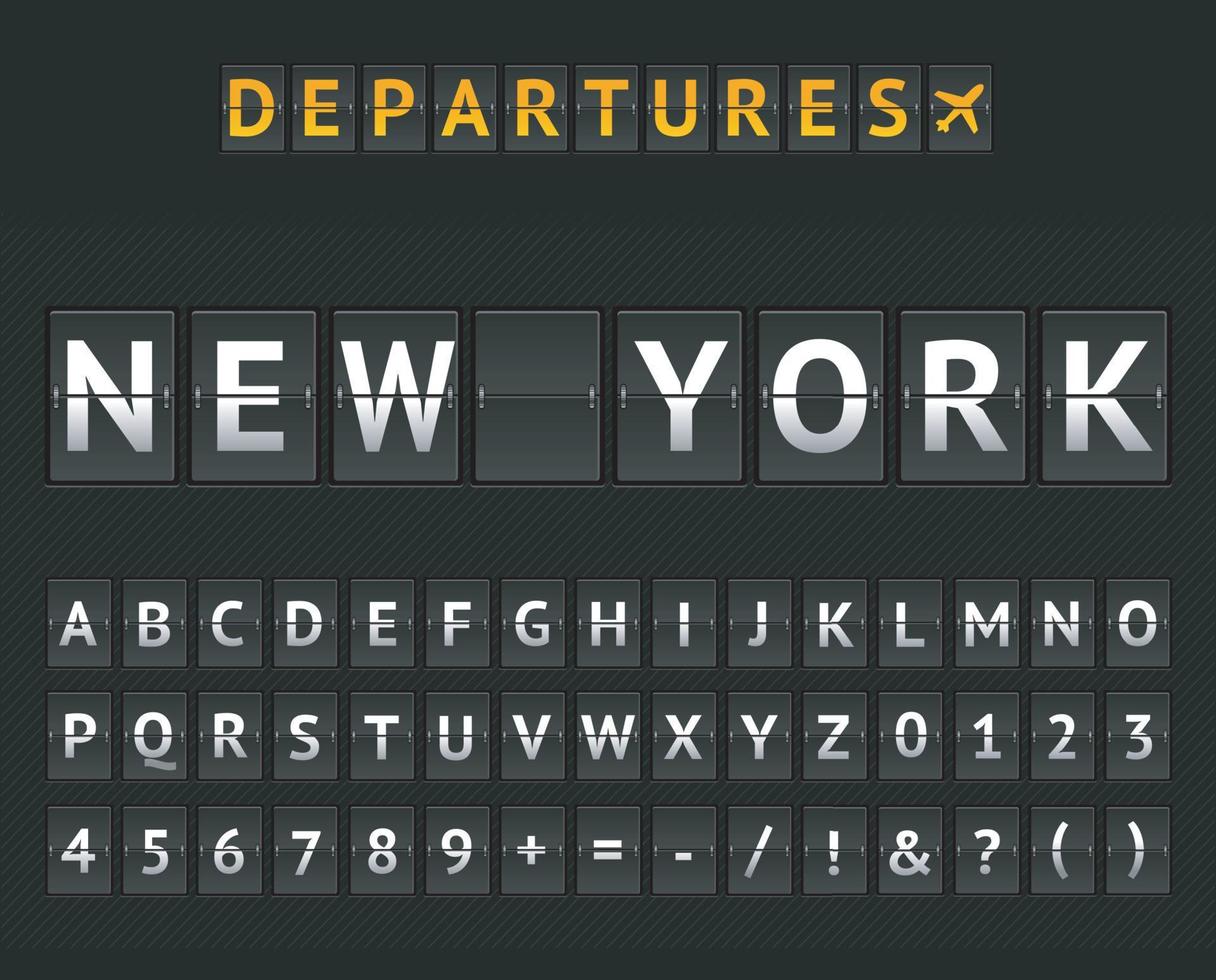 flip board aeropuerto mecanico nueva york y juego de letras y numeros. vector