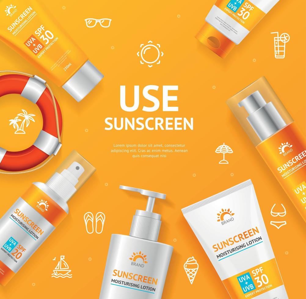 Sunscreen Concept Banner Card with Realistic 3d Detailed Elements. Vector