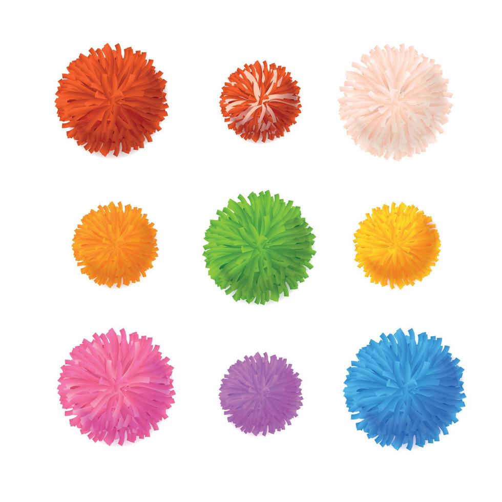 Realistic Detailed 3d Colorful Pom Poms Set. Vector