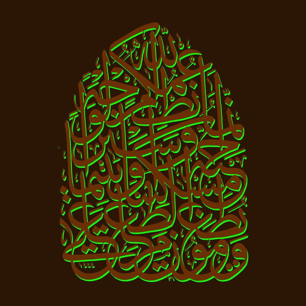 Arabic Calligraphy Quran Surah Al Insan Verse 8, translation And they give the food they like to the poor, the orphans and the captives, vector