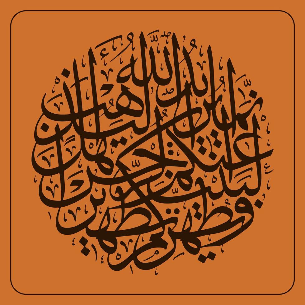 caligrafía árabe, al quran surah al ahzab verso 33, traducción de hecho, allah tiene la intención de quitarte los pecados, oh ahlul cebo y limpiarte a fondo. vector