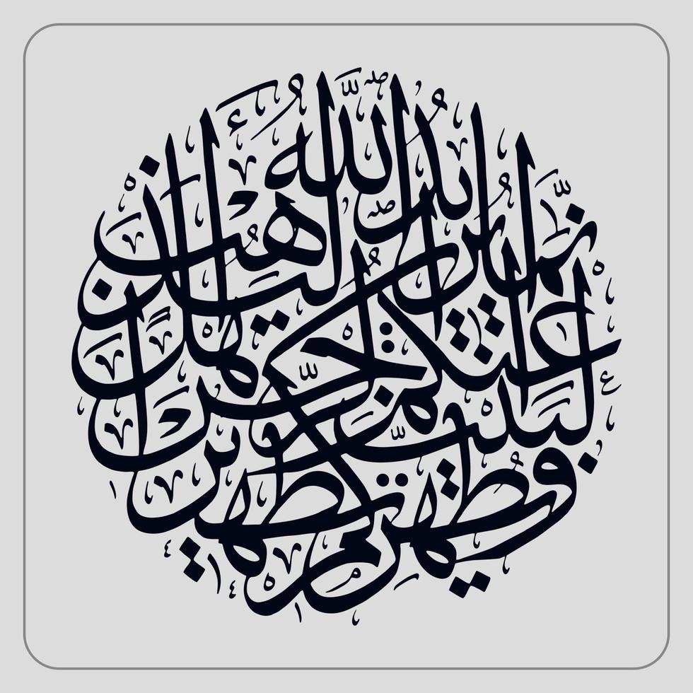 caligrafía árabe, al quran surah al ahzab verso 33, traducción de hecho, allah tiene la intención de quitarte los pecados, oh ahlul cebo y limpiarte a fondo. vector
