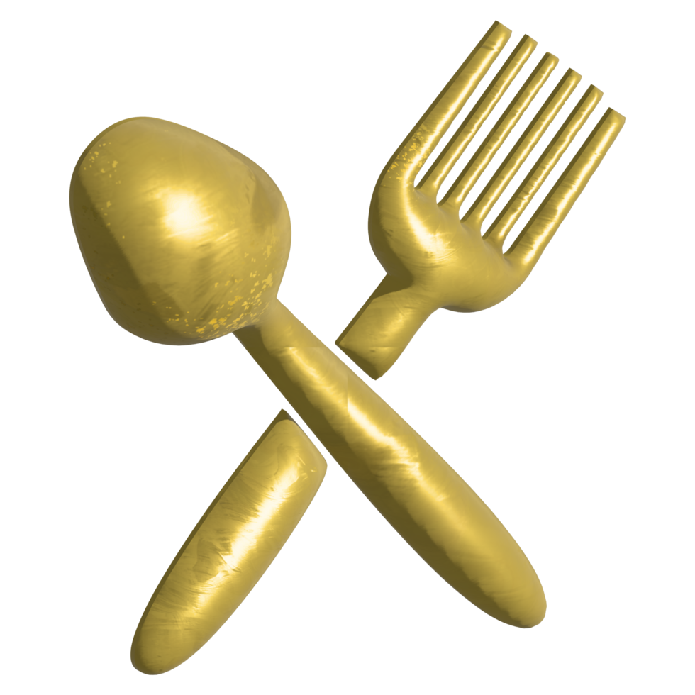 tenedor y cuchara dorados 3d png