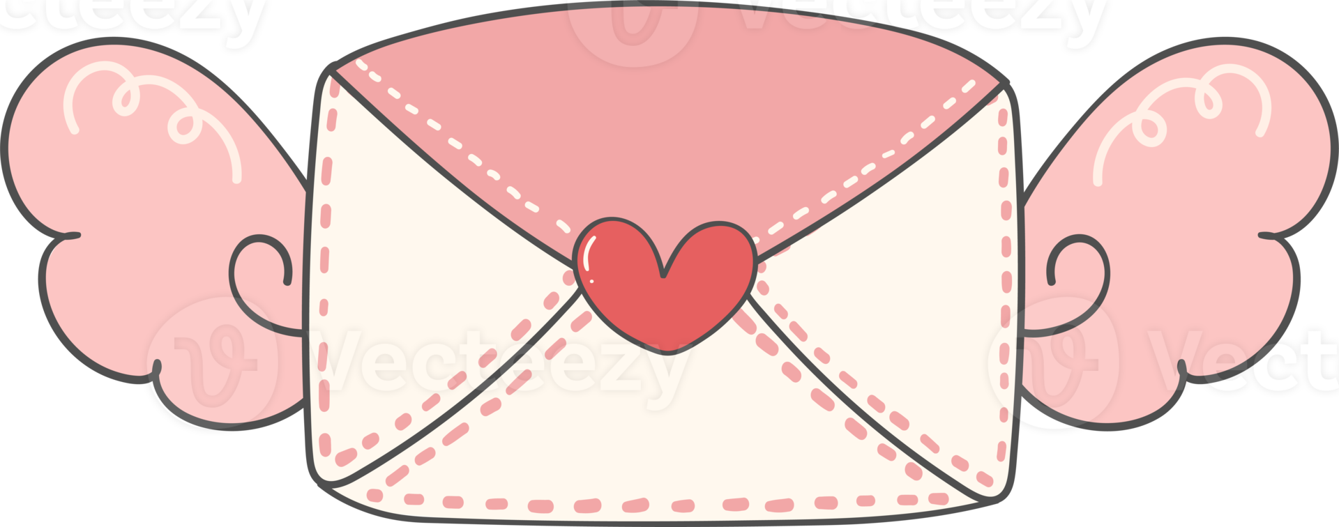 enveloppe de lettre d'amour de la saint-valentin douce romance mignonne avec dessin à la main de dessin animé doodle aile de cupidon png