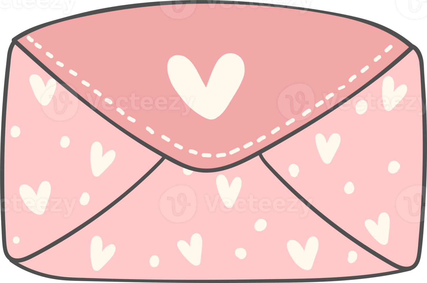 Cute sweet Valentine love letter envelope doodle cartoon hand drawing png