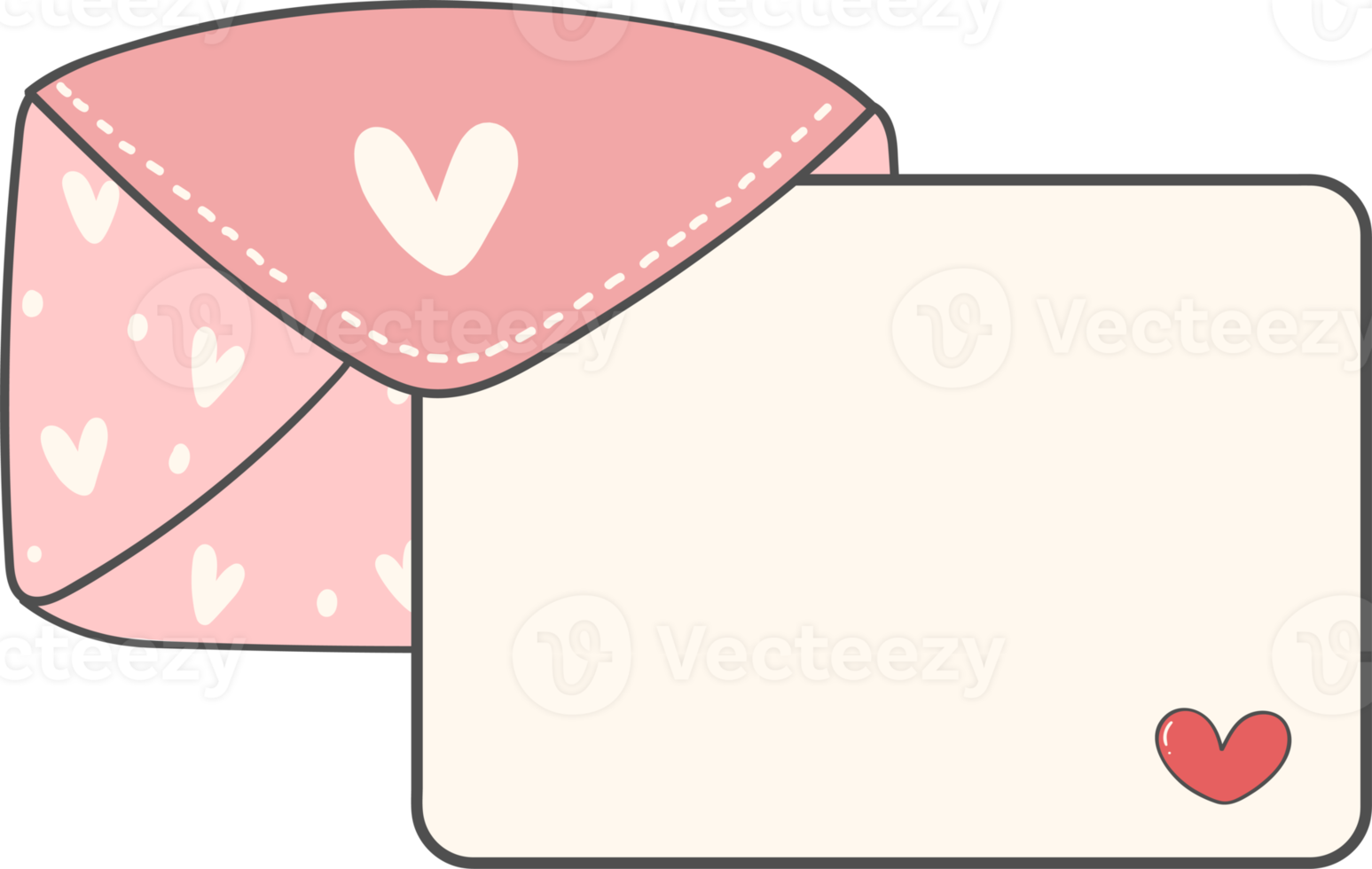 Cute sweet Valentine love letter envelope with plain paper doodle cartoon hand drawing png