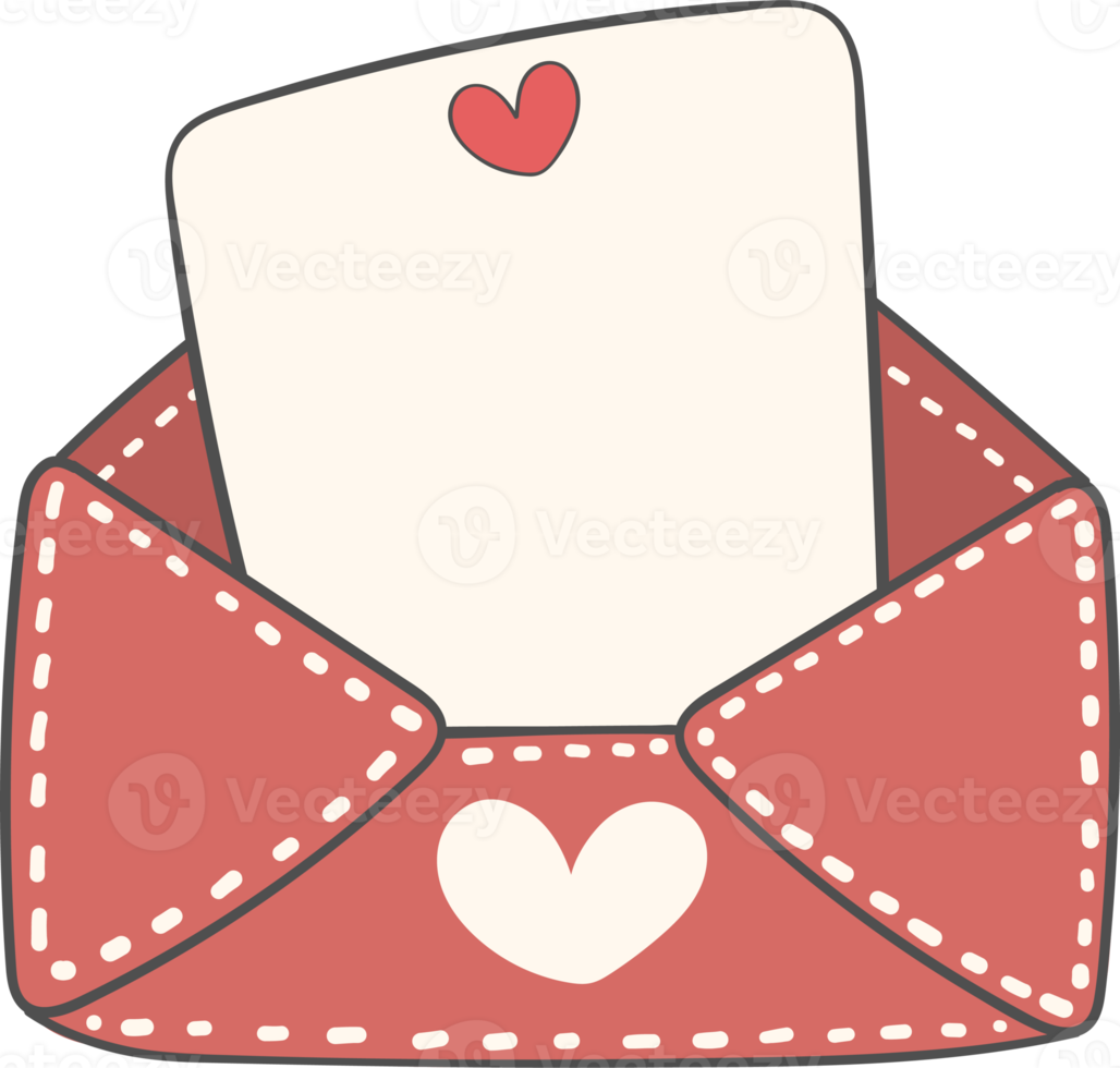 envelope de carta de amor fofo e doce dos namorados com desenho de mão de desenho animado de doodle de papel comum png