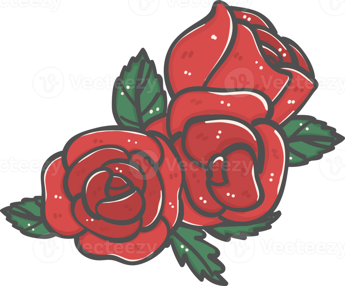 Haufen süßer romantischer roter Rosen zum Valentinstag blüht Blumenstrauß-Cartoon-Doodle png