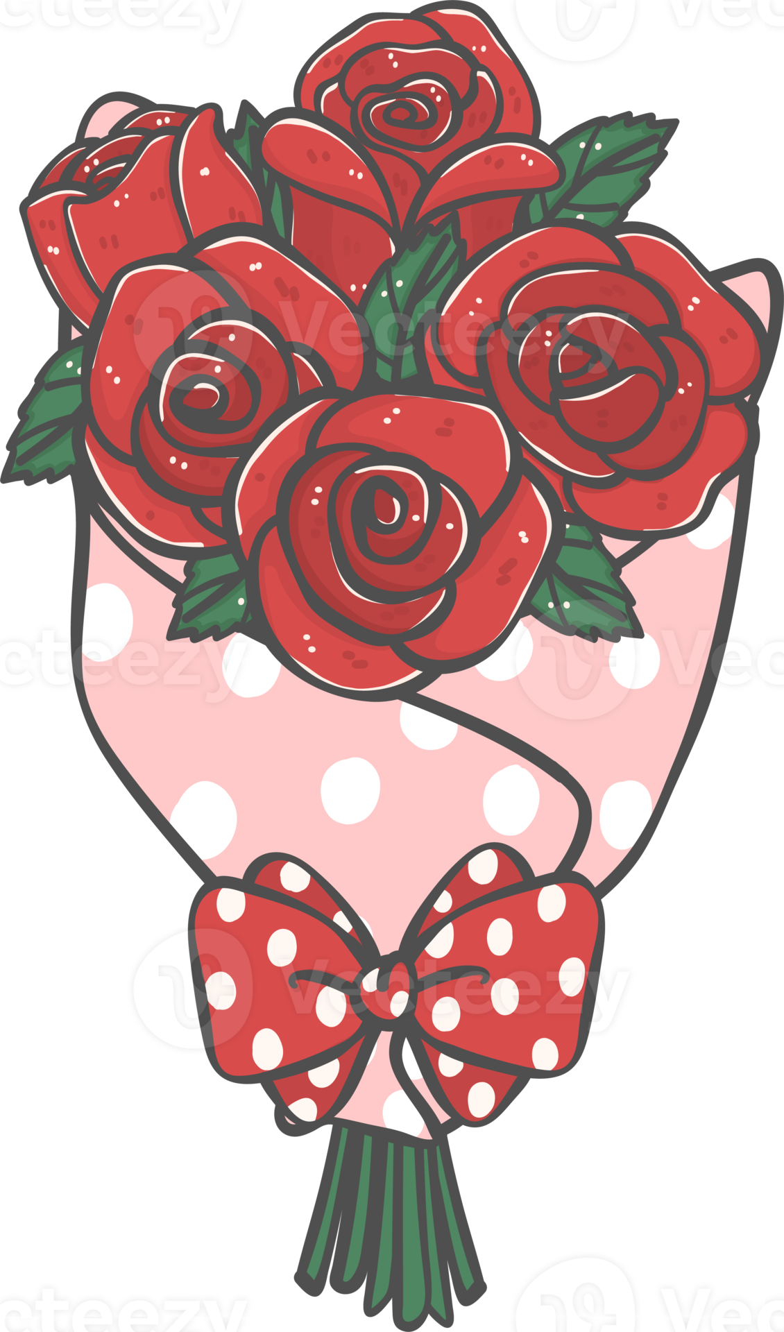 bunch of cute romantic Valentine red roses flowers bouquet cartoon