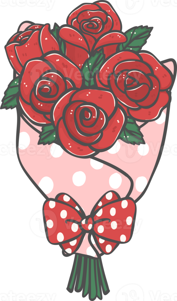 bunch of cute romantic Valentine red roses flowers bouquet cartoon doodle png
