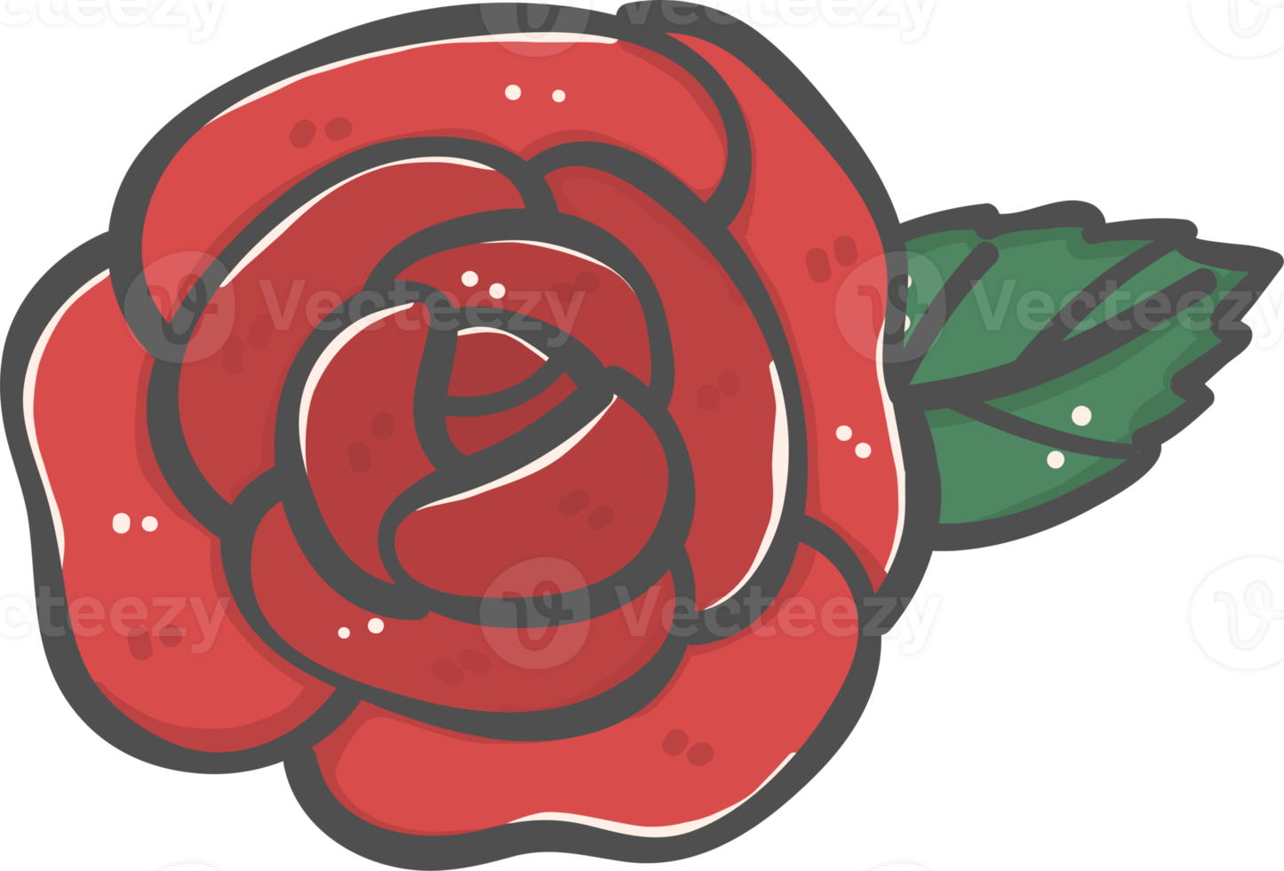cute sweet Valentine red rose flower cartoon doodle png