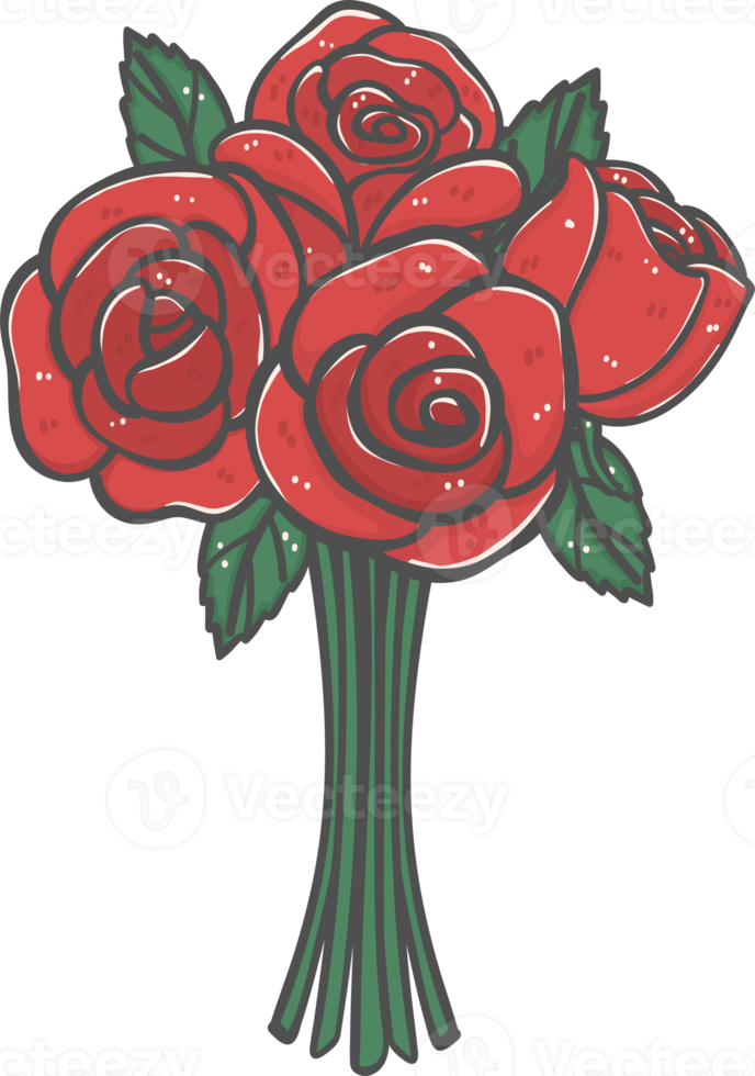 bando de lindos namorados românticos rosas vermelhas flores buquê desenho animado doodle png