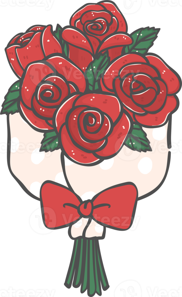 bunch of cute romantic Valentine red roses flowers bouquet cartoon