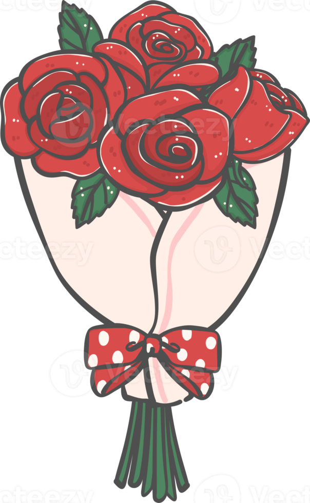  manojo de lindo romántico san valentín rosas rojas flores ramo dibujos animados garabato   PNG