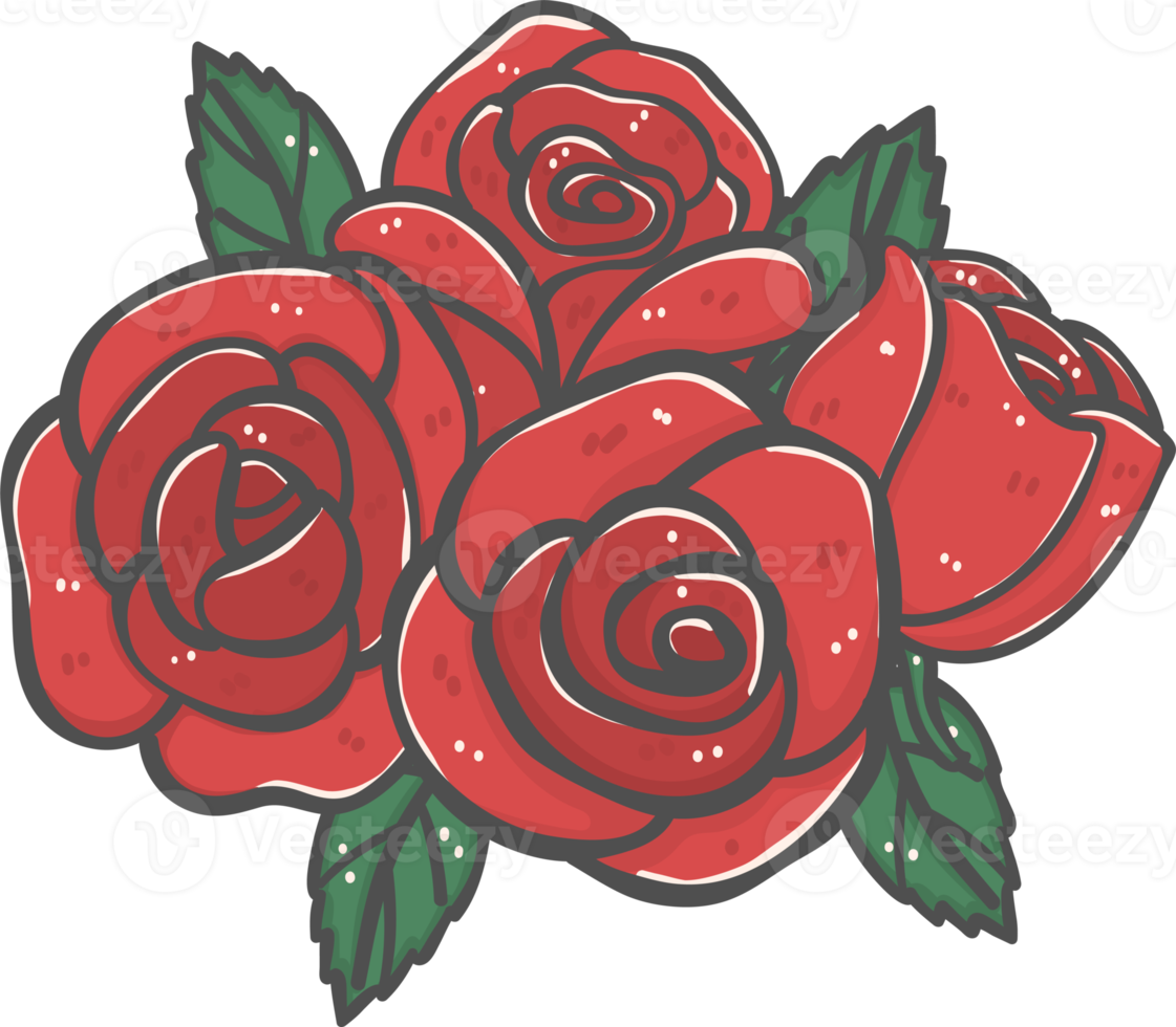 bunch of cute romantic Valentine red roses flowers bouquet cartoon doodle png