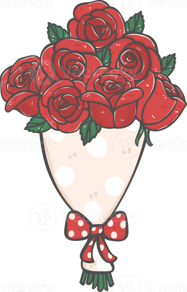 bunch of cute romantic Valentine red roses flowers bouquet cartoon doodle png