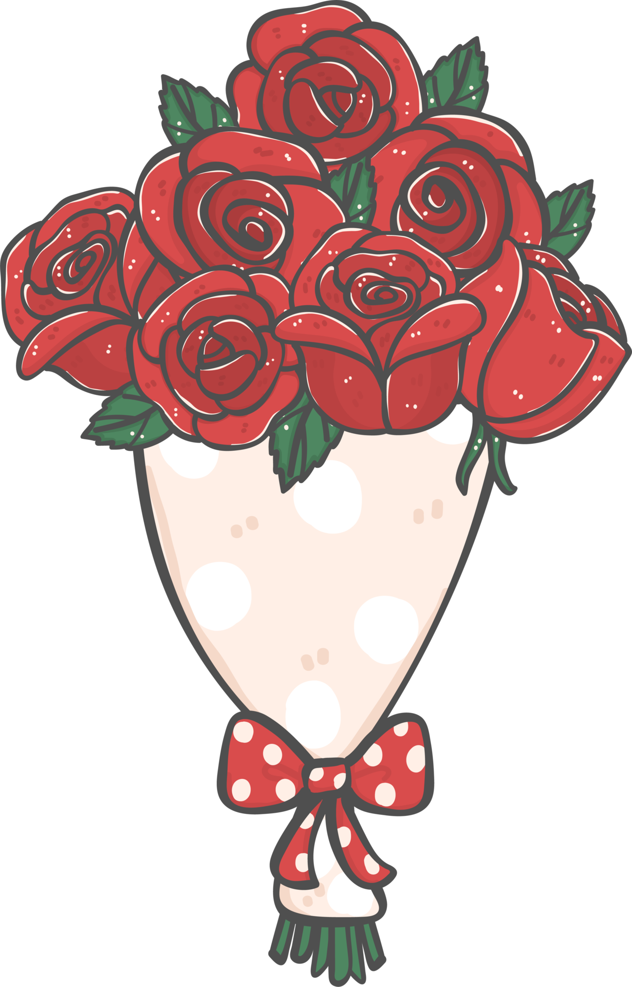 bunch of cute romantic Valentine red roses flowers bouquet cartoon