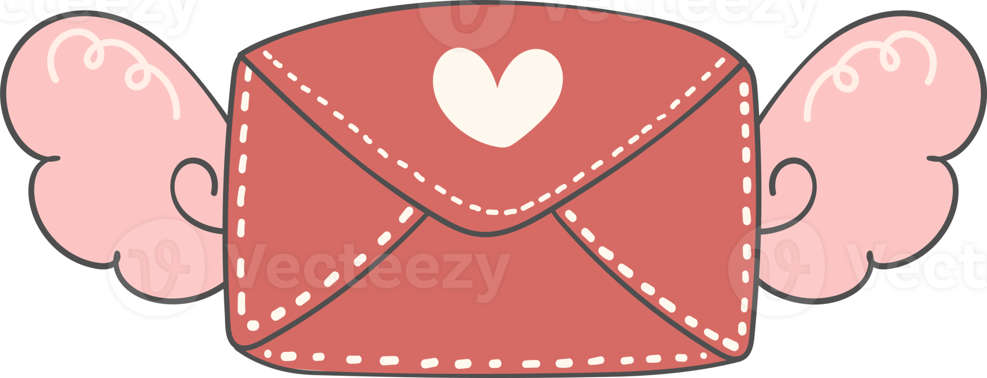 Cute sweet ROMANCE Valentine love letter envelope with cupid wing doodle cartoon hand drawing png