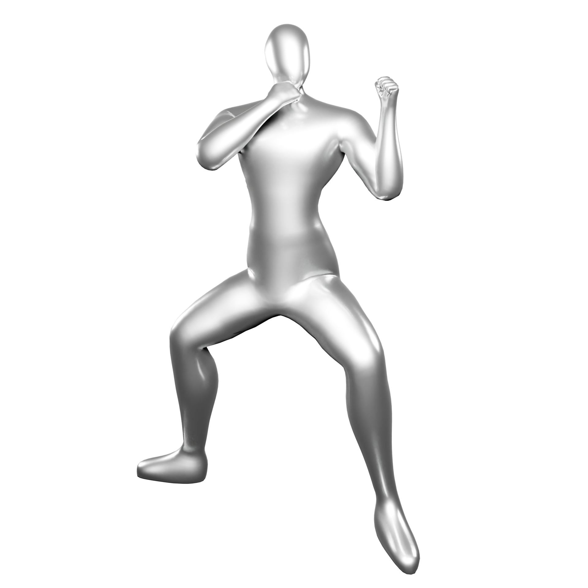 3d silver stickman doing karate stance moves 17339881 PNG