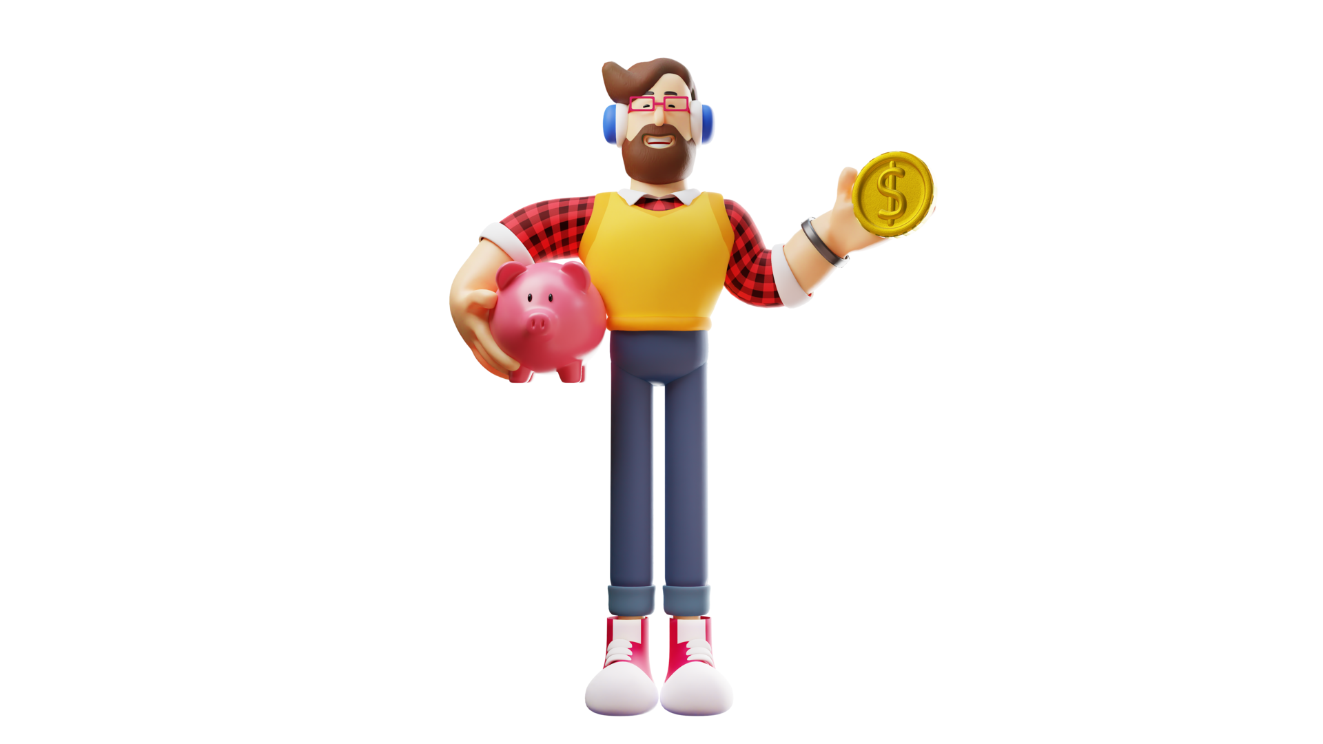 Free 3D illustration. Diligent young man 3D Cartoon Character. The young man is diligent in saving with a piggy bank. The young man is diligent to show the coins he has saved. Free 3D illustration. Diligent young man 3D Cartoon Character. The young man is diligent in saving with a piggy bank. The young man is diligent to show the coins he has saved.