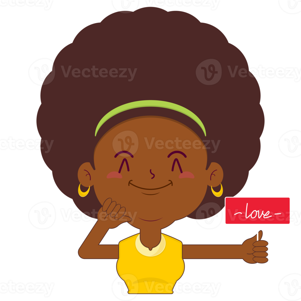 afro femme ludique saint valentin dessin animé mignon png