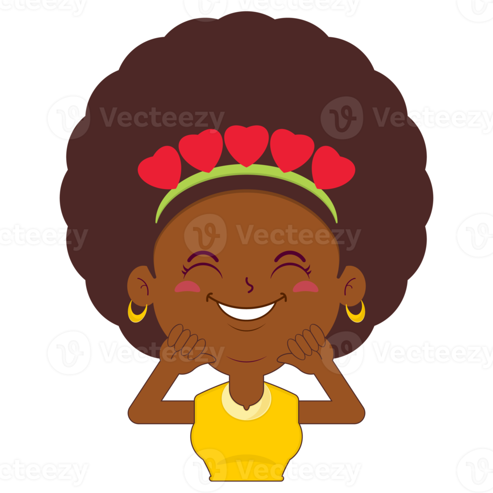afro kvinna lekfull valentine tecknad serie söt png